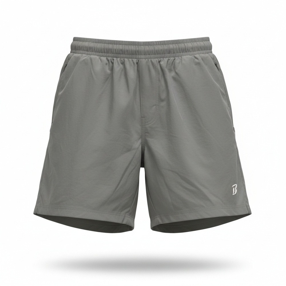 Beyond Fitness Mens Prime Flexi Shorts Light Gray Zipper Pockets Sz L
